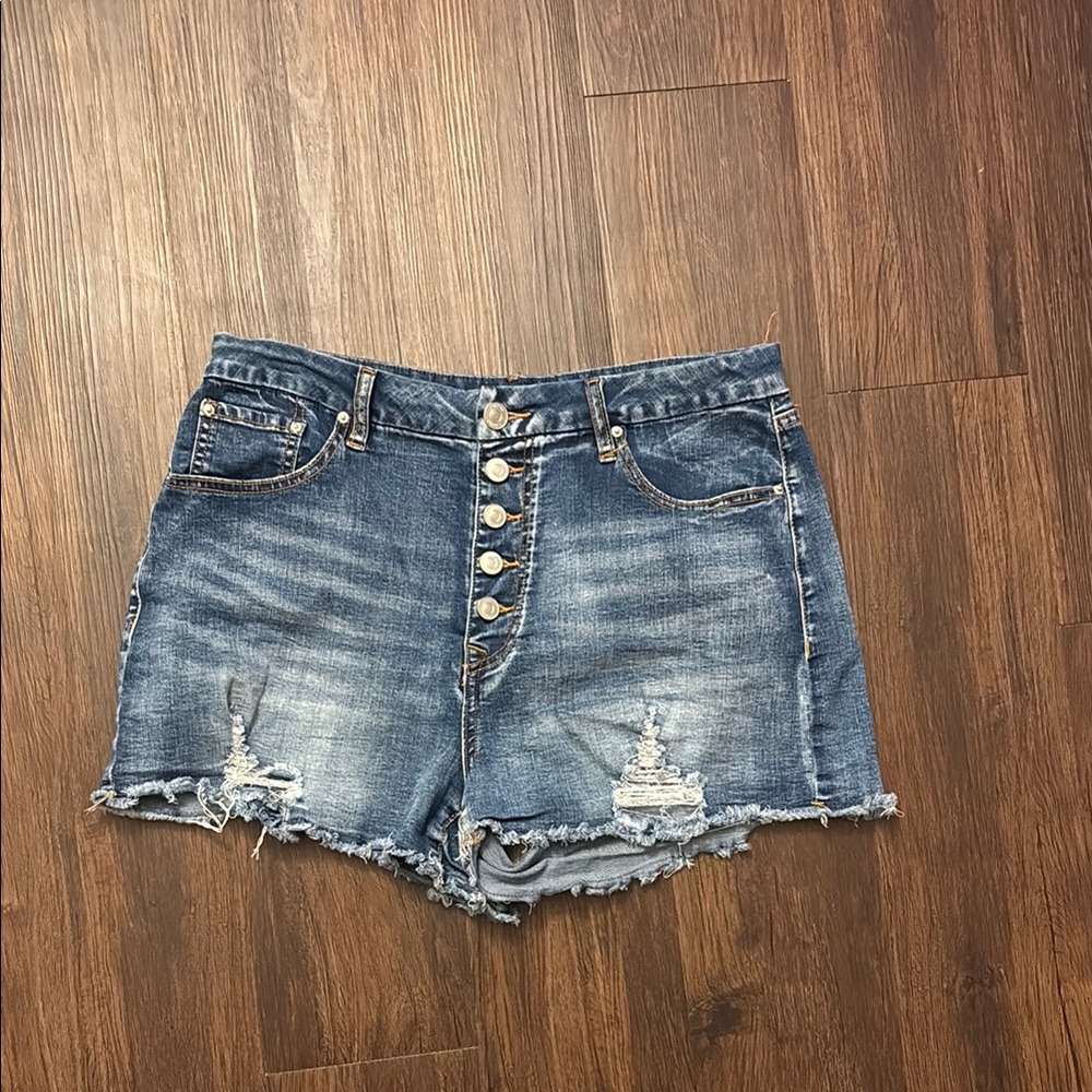 Denim Button-Fly Distressed Women Shorts